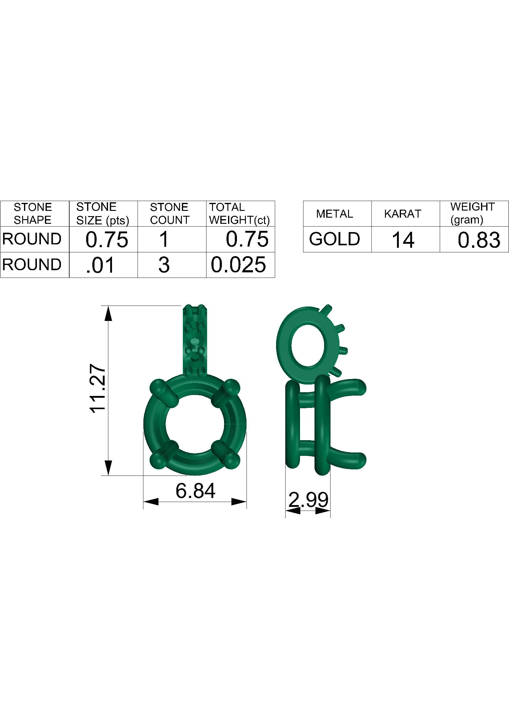 CAD design for Petite diamond pendant