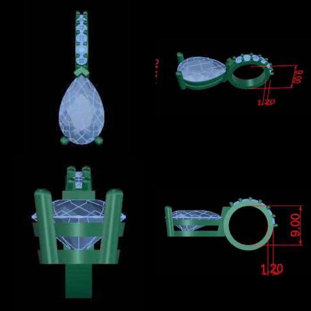 CAD design for Teardrop diamond pendant